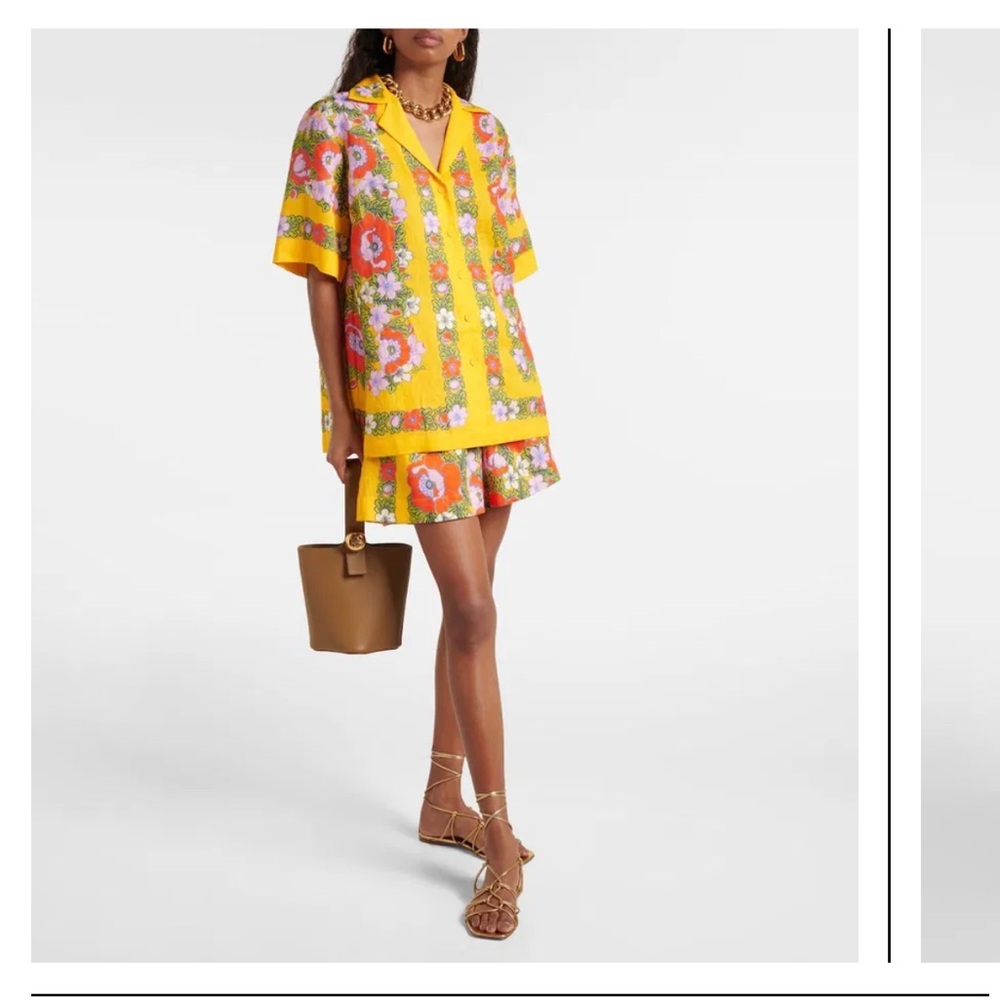 Alemais Yellow Floral Drawstring Linen Shorts
